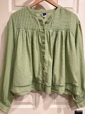 OLD NAVY Sage Green Boho Peasant Top Size XL Swiss Dot Cotton Cottagecore